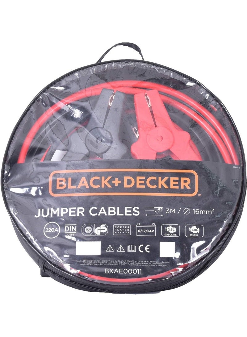 BLACK+DECKER Car Jumper Cables 3M Length With Insulated Clamps - Image 1